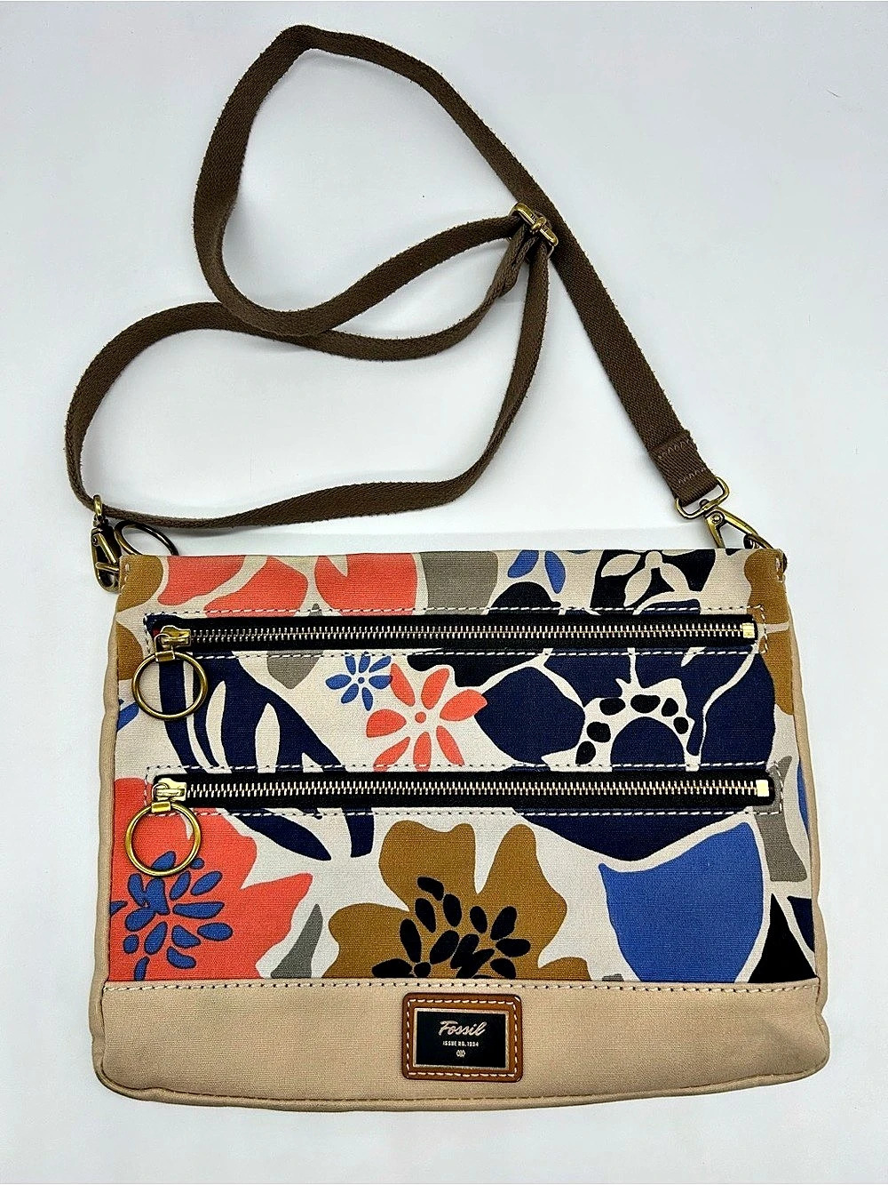 Fossil Floral Crossbody Bag in Multicolor & Beige